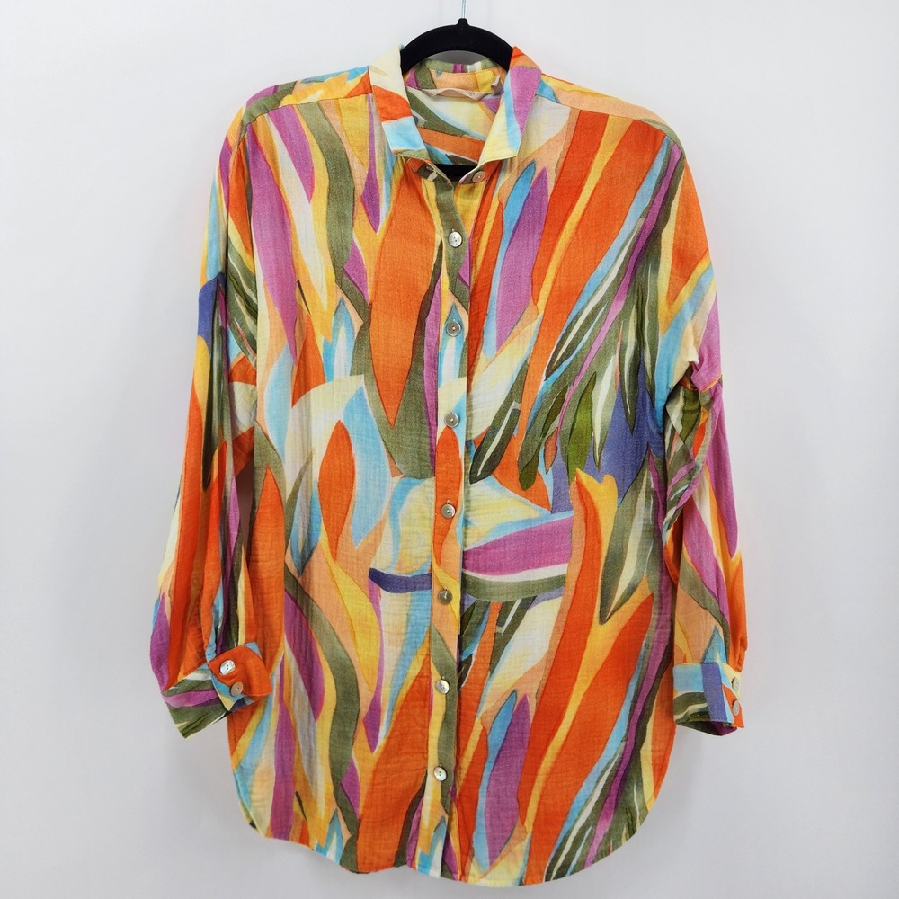 Soft Surroundings XS Colorful Abstract Print Long Sleeve Button Down Shirt